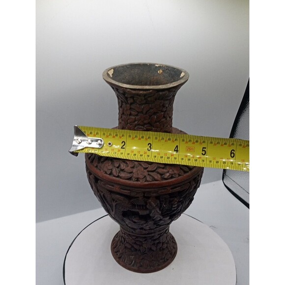 Chinese Cinnabar Vase Carved Super Rare Piece Original Antique 8 1/2" Tall - Picture 8 of 16